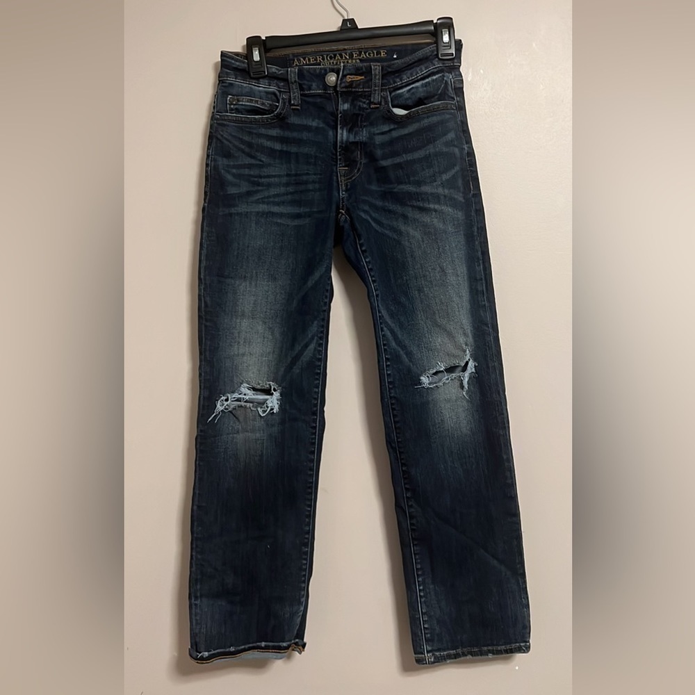 American Eagle Original Straight Leg Extreme Flex Distressed 26 x 28 Dark Wash